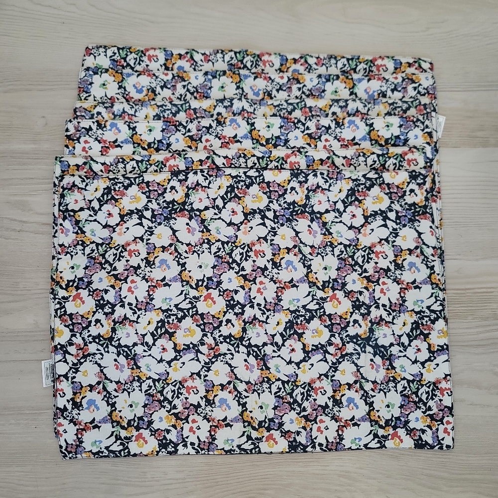 New Wild Sage Floral Set Of 6 100% Cotton Napkins Pansies Violas Placemats - Picture 3 of 10